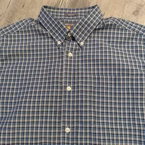 Eddie Bauer Travex Shirt Mens Large Relaxed Fit Blue Plaid Button Up Long Sleeve